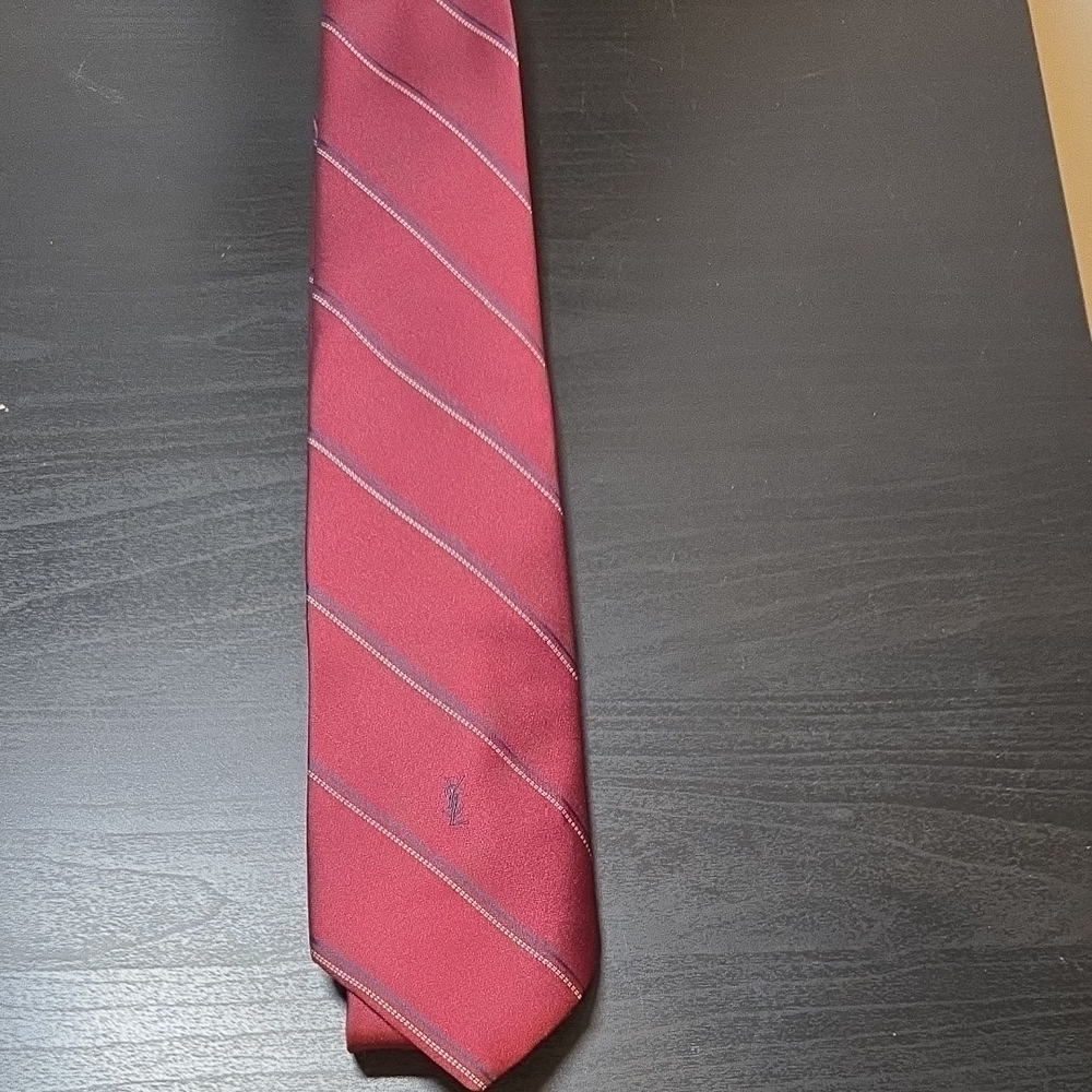 Yves Saint Laurent Burgundy Diagonal Stripe Tie